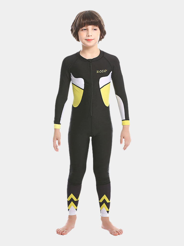 ZCCO Boys Long Sleeve One Piece Wetsuit Black Yellow