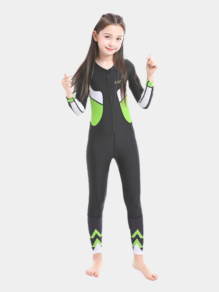 ZCCO Girls Long Sleeve One Piece Wetsuit Black Green